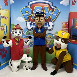 Ростовые куклы Щенячий патруль — аниматоры на праздник в Одессе Ростовые куклы Скай, Маршал, Гонщик и Крепыш на детском мероприятии в Одессе